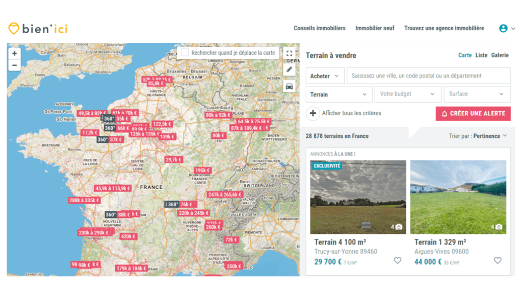 trouver terrain constructible et voir les prix sur toute la france