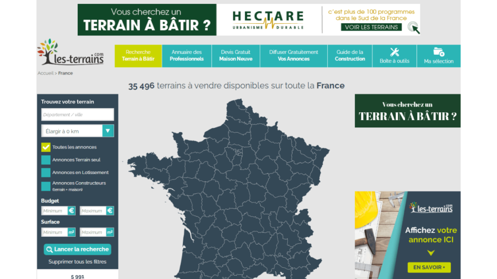 trouver terrain constructible sur les terrains.com