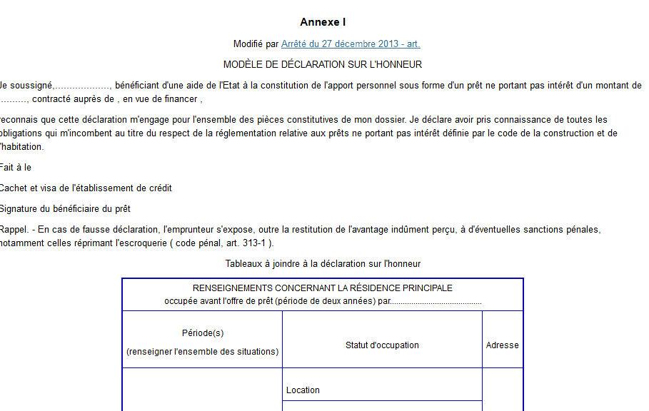 déclaration sur l'honneur pour déclarer résidence principale