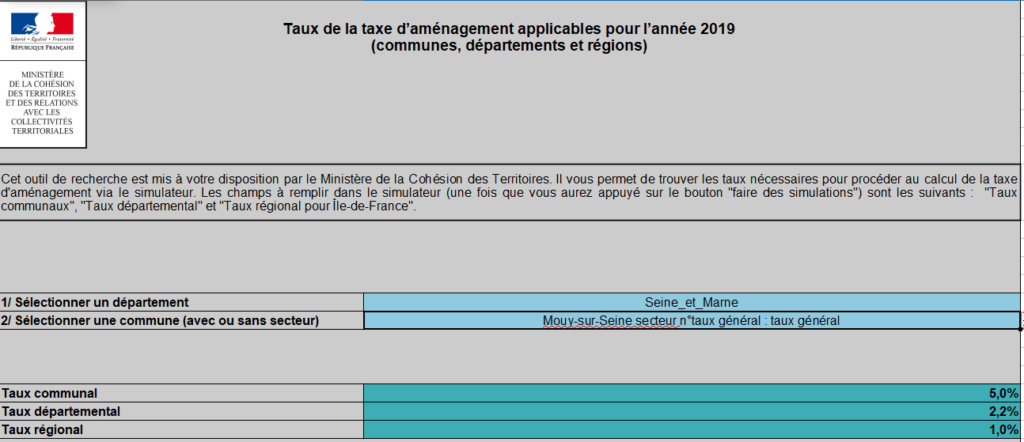 liste des taux pour calculer la taxe d'aménagement