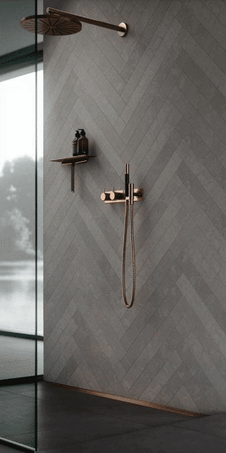 douche italienne avec pommeau et douchette aspect cuivre