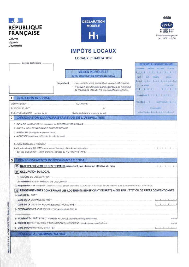 Formulaire H1 page 1