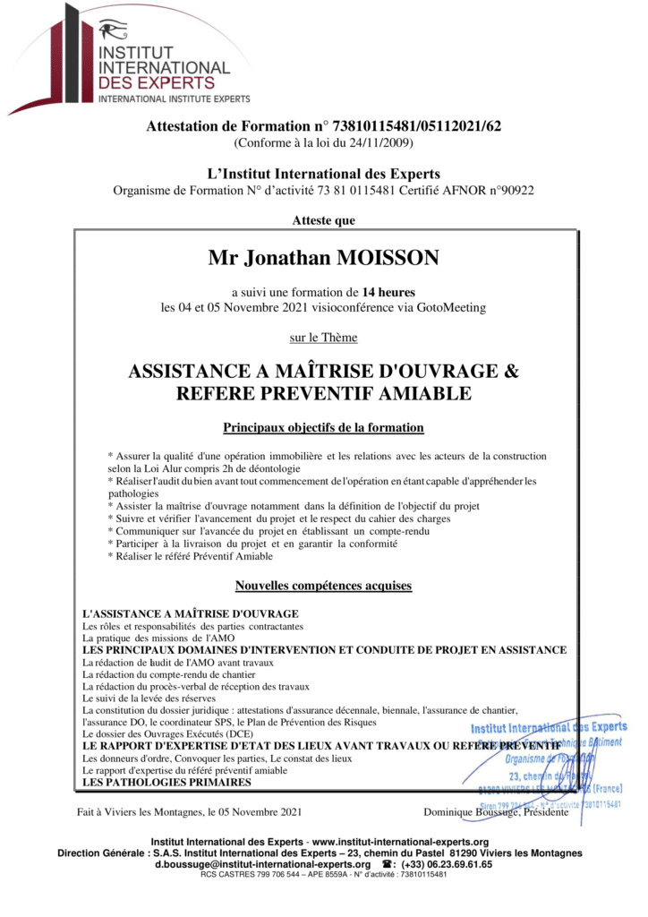 attestation assistant à maîtrise d'ouvrage jonathan moisson