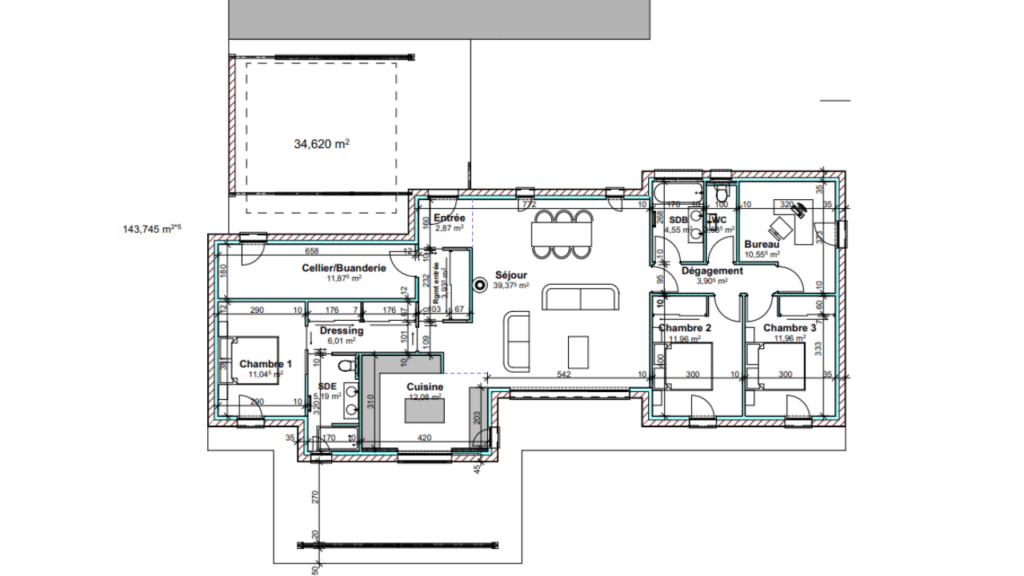 plan maison plain pied 140m²