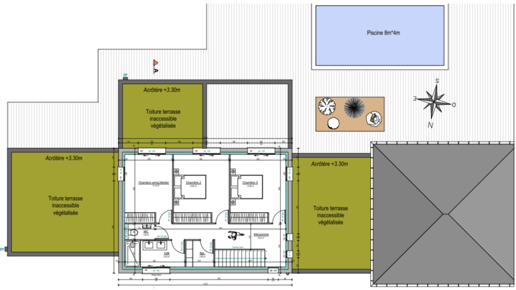 plan de l'étage de cette maison de 200m2