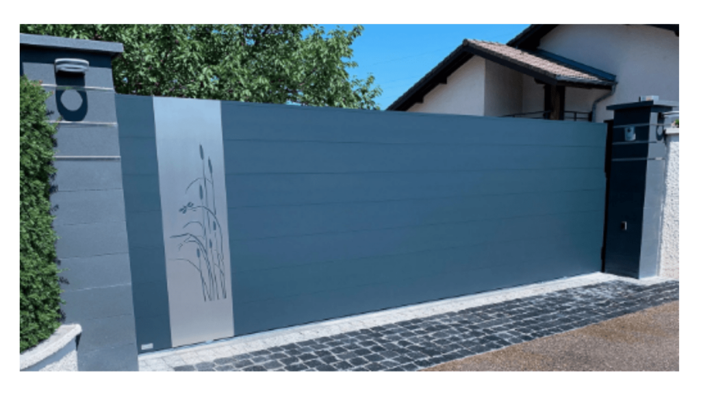 portail coulissant 6m design bicouleur et bimatière