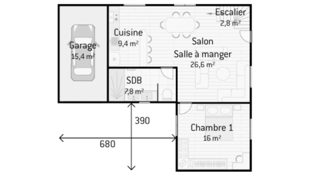 rdc d'un plan de maison 135m2