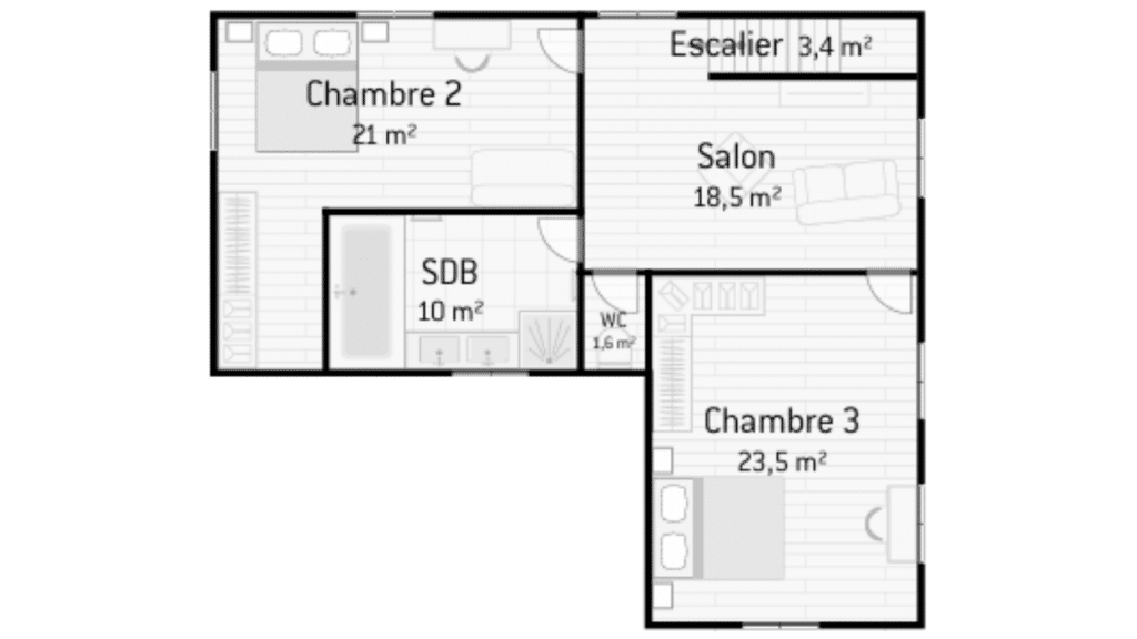 étage maison en L 135m2