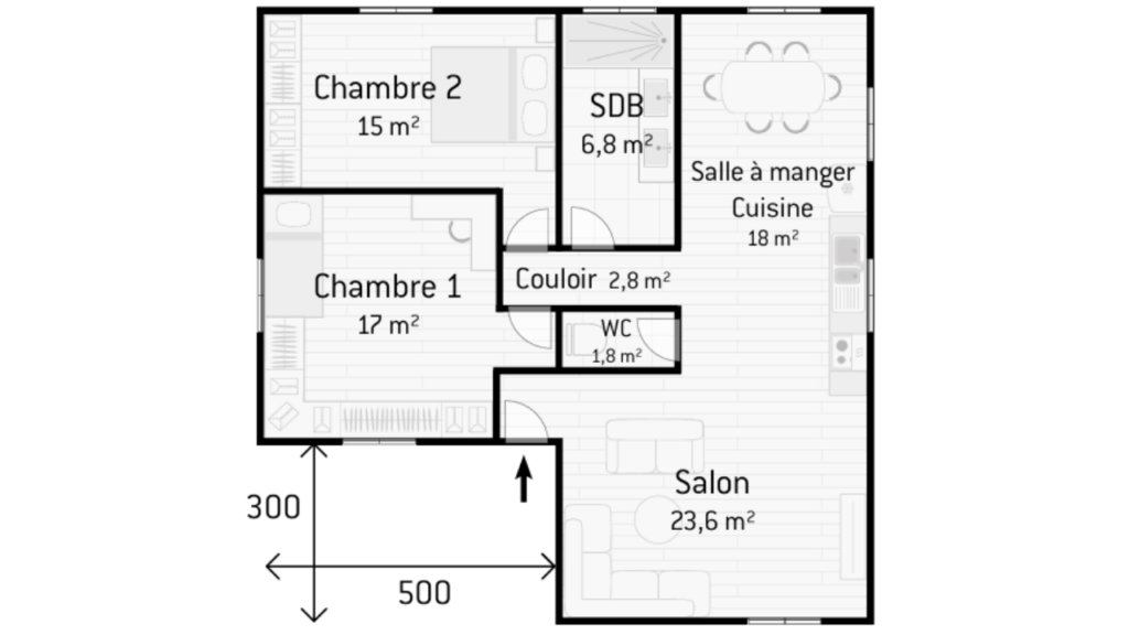 plan de maison L 85m2