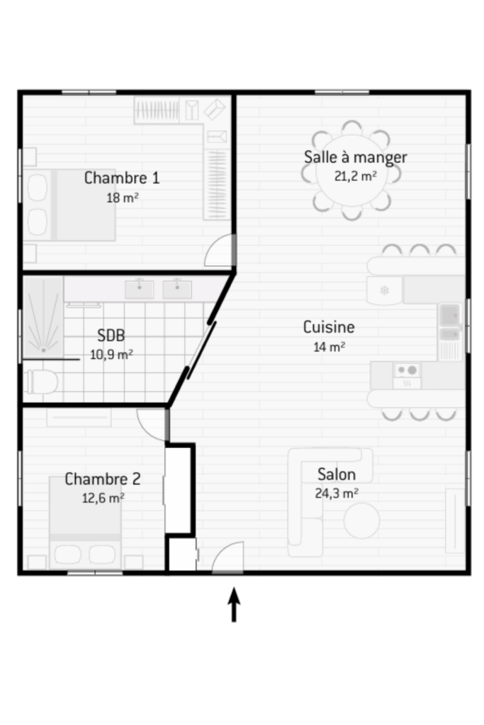 Plan maison plain pied 100m2 2 chambres