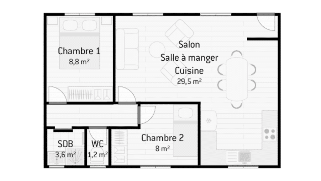 Plan maison plain pied 60m2 exemple 1