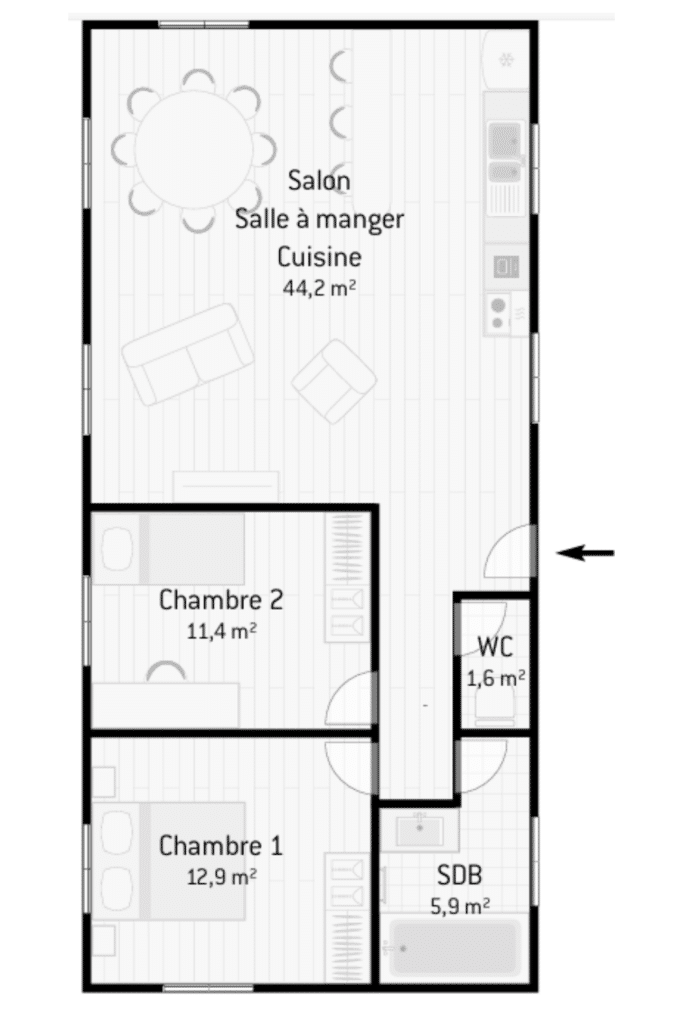 Plan maison plain pied 70m2 exemple 2